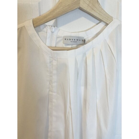 HARSHMAN Putzel 100% Cotton Pleated Cap Sleeve Top White Medium MSRP $193 - Picture 5 of 10